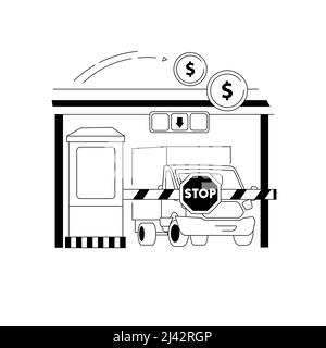 Illustration vectorielle abstraite de concept de route à péage. Taxe de péage, voie à péage express, autoroute payante, route principale, carte d'entrée d'autoroute, collecteur de frais Illustration de Vecteur