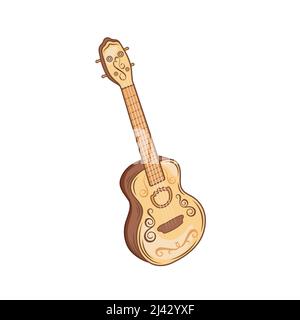 Illustration vectorielle de guitare acoustique mexicaine isolée sur fond blanc. Instrument de musique à cordes de style plat. Illustration de Vecteur