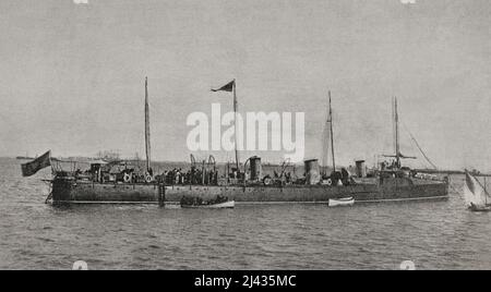 Guerre hispano-américaine (1898). Marine espagnole. Destroyer 'Terror' (1896), ancré à San Juan de Porto Rico. Photogravure. La Ilustración Española y Americana, 1898. Banque D'Images