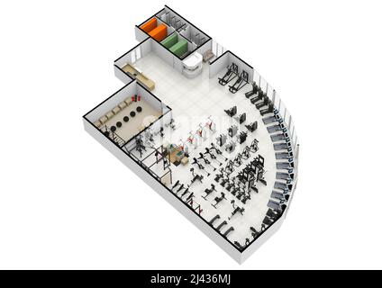 Salle de gym. Illustration du centre de fitness 3D. Fitness. Salle de sport. Centre de fitness. Intérieur de la salle de sport. Banque D'Images