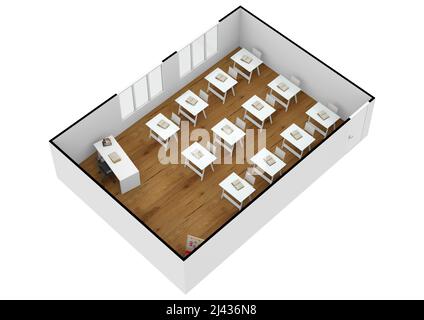 Intérieur isométrique de la salle de classe réaliste 3D. Plan de classe. Présentation salle de classe isométrique. Banque D'Images