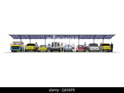 Parking souterrain 3D concept Vector plat isométrique avec voitures. Place de stationnement. Banque D'Images