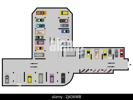 Parking souterrain 3D concept Vector plat isométrique avec voitures. Place de stationnement. Banque D'Images