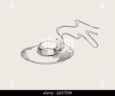 Chapeau femme avec noeud dessiné à la main illustration vectorielle. Chapeau de paille Illustration de Vecteur