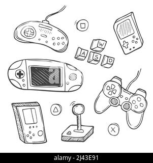 Jeu vidéo en forme de doodle. Illustration vectorielle de ligne de jeux d'ordinateur Illustration de Vecteur