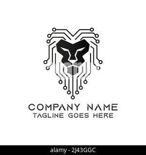 Modèle de conception du logo TECH Lion. Ce logo convient parfaitement à tout type d'entreprise ou d'industrie engagé dans n'importe quel domaine. Illustration de Vecteur