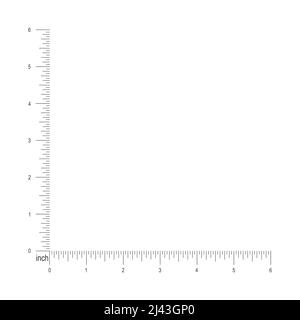 échelle de règle d'angle de 6 pouces. Modèle d'outil de mesure avec lignes verticales et horizontales avec marquage des fractions en pouces et des nombres isolés sur fond blanc. Illustration vectorielle Illustration de Vecteur