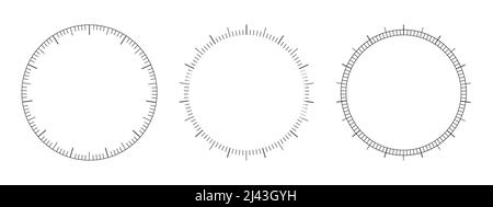 Ensemble d'échelles de mesure rondes à 360 degrés du navigateur, du baromètre, du compteur de vitesse, du compas et du thermomètre. Modèle de marquage d'outil de mesure circulaire isolé sur fond blanc. Illustration graphique vectorielle Illustration de Vecteur