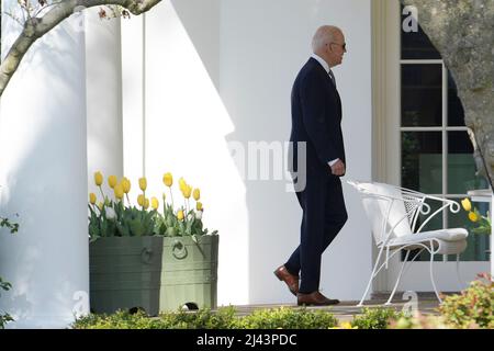 Washington, États-Unis. 11th avril 2022. Le président Joe Biden arrive à la Maison-Blanche du Delaware à la Maison-Blanche de South Lawn à Washington DC, aux États-Unis. Crédit : SOPA Images Limited/Alamy Live News Banque D'Images