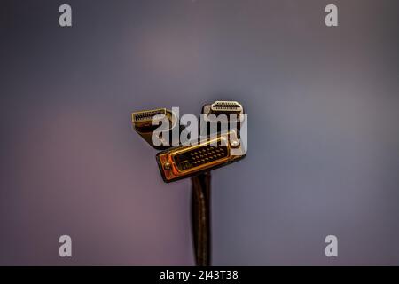 En haut à gauche ; Port d'affichage mâle, en haut à droite ; HDMI mâle, en bas ; Fiche mâle DVI Banque D'Images