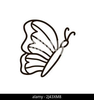 Joli papillon volant isolé sur fond blanc. Illustration vectorielle dessinée à la main, style doodle. Parfait pour les motifs de vacances, les cartes, le logo, la décoration Illustration de Vecteur