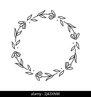 Ensemble de couronnes fleuries de printemps isolées sur fond blanc. Cadres ronds avec fleurs. Illustration vectorielle dessinée à la main, style doodle. Parfait pour la carte Illustration de Vecteur