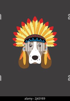 Portrait de chien, portant un chapeau, comme un Indien, style cool, cosplay Illustration de Vecteur