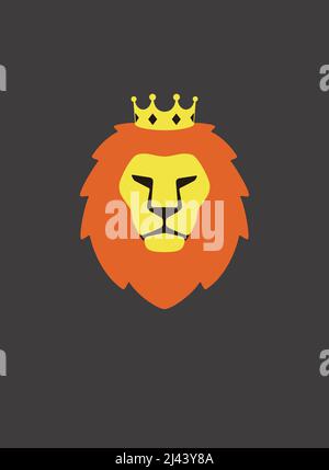 Portrait of lion, wearing crown, like a king, cool style Illustration de Vecteur