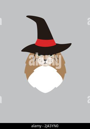 Portrait de chat, port de chapeau, comme une sorcière, style cool, cosplay Illustration de Vecteur