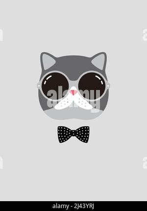 Portrait de chat, portant des lunettes, comme un gentleman, style cool, cosplay Illustration de Vecteur