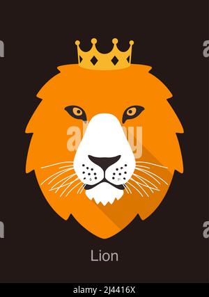 Visage de dessin animé de lion, portant la couronne, comme un roi, illustration vectorielle Illustration de Vecteur