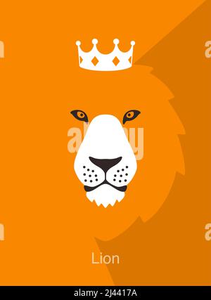 Visage de dessin animé de lion, portant la couronne, comme un roi, illustration vectorielle Illustration de Vecteur