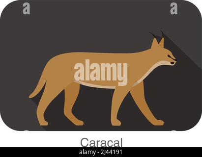 Grand chat caracal côté de marche plat 3D Icon design Illustration de Vecteur