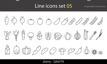 Icônes de légumes à lignes fines, illustration vectorielle Illustration de Vecteur