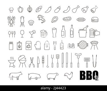 Simple Jeu d'icônes liées Barbecue ligne vectorielle, vector illustration Illustration de Vecteur