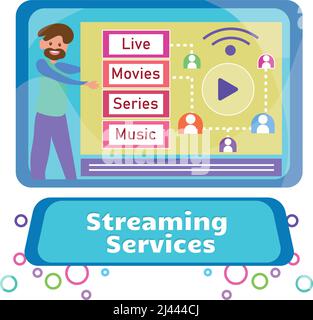 Écran de concept de services de diffusion en continu avec différentes options de menu Vector Illustration de Vecteur