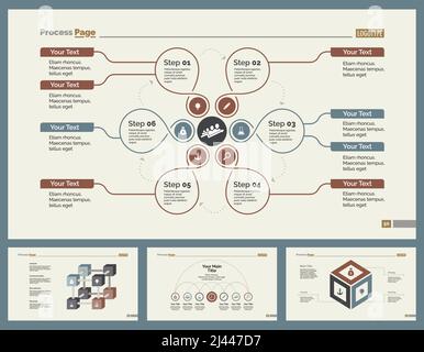 L'ensemble de conception d'infographies peut être utilisé pour la mise en page du flux de travail, le diagramme, le rapport annuel, la présentation, la conception Web. Concept d'entreprise et de gestion avec processus Illustration de Vecteur