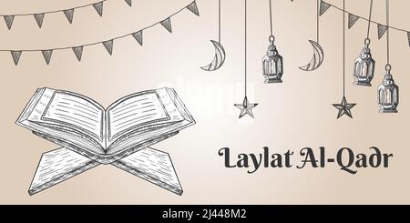 arrière-plan de l'illustration laylat al-qadr dessinée à la main Illustration de Vecteur