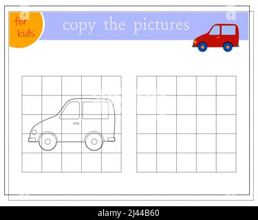 Copie de l'image, jeux éducatifs pour les enfants, voiture de jouet de dessin animé. Vecteur isolé sur fond blanc Illustration de Vecteur