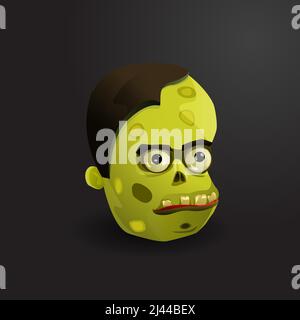 Illustration vectorielle du visage vert de zombie. Vampire, horreur, peur. Concept Halloween. Peut être utilisé pour des sujets comme les vacances, le conte de fées, le mystère Illustration de Vecteur