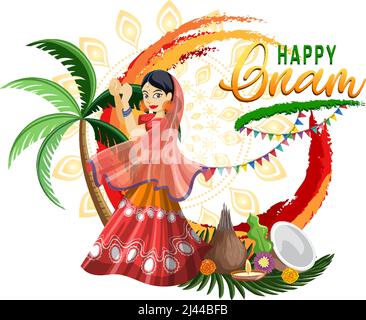 Illustration de l'affiche du festival de récolte hindou d'Onam Illustration de Vecteur