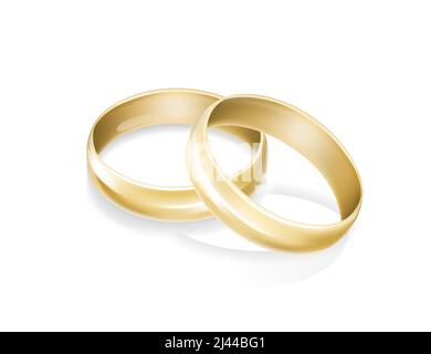 Anneaux de mariage dorés. Occasion, accessoire, symbole de l'amour. Concept de mariage. Peut être utilisé pour les cartes de vœux, les affiches, les dépliants et les brochures Illustration de Vecteur