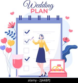 Organisateur de mariage fournissant un service de décoration ou de faire des plans avant la cérémonie mariée dans fond plat dessin de dessin animé Illustration de Vecteur