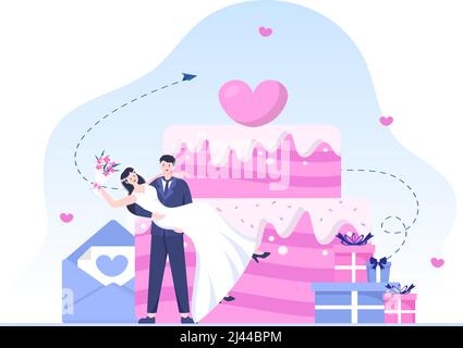 Organisateur de mariage fournissant un service de décoration ou de faire des plans avant la cérémonie mariée dans fond plat dessin de dessin animé Illustration de Vecteur