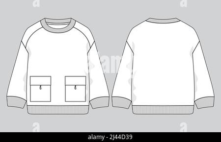 Sweat-shirt à manches longues mode générale Flat Sketches dessin technique modèle vectoriel pour homme. Maquette de vêtement CAO. Illustration de Vecteur