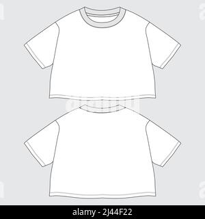 Maillot de coton à manches courtes coupe standard basique T-shirt technique mode plat dessin vectoriel modèle d'illustration avant et arrière . Femme unisex top CAD Illustration de Vecteur