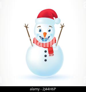 Illustration d'un bonhomme de neige souriant en casquette de Noël. Divertissement, activité, vacances. Concept de célébration. Élément de design Noël et nouvel an pour gre Illustration de Vecteur