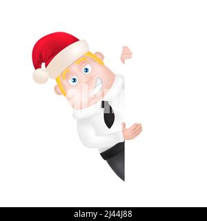 Illustration de l'employé de bureau portant un chapeau de Noël qui sort. Nouvel an, vacances, fête de bureau. Concept de célébration. Élément de conception pour le message d'accueil Illustration de Vecteur