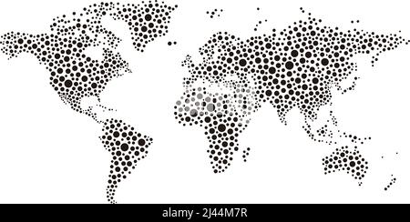 Carte du monde composée de points de polka de différentes tailles Illustration de Vecteur