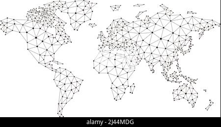 Carte abstraite du monde des télécommunications avec des cercles, des lignes et des grilles, carte du réseau Internet mondial maillé. Communication sociale. Vecteur Illustration de Vecteur