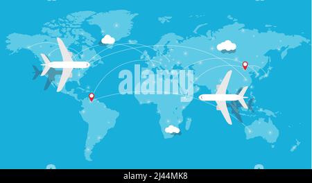 Avion, carte du monde et compagnie aérienne, illustration vectorielle Illustration de Vecteur