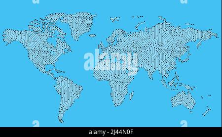Réseau Internet mondial avec carte de circuit imprimé. Communication sociale. Carte de la terre. Illustration vectorielle Illustration de Vecteur