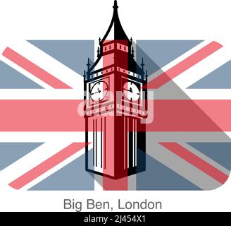 Big Ben, Londres, monument télévision icône concevoir, le fond est drapeau britannique Illustration de Vecteur