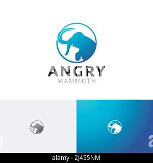 Modèle de logo Angry Mammoth Big Ancient Elephant Circle Illustration de Vecteur