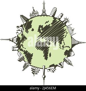 Célèbre du monde autour d'icônes de la mort Illustration de Vecteur