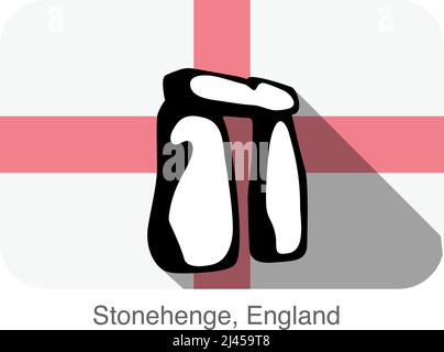 Angleterre Stonehenge, célèbre design d'icône plate, le fond est le drapeau de l'Angleterre, célèbre endroit pittoresque Illustration de Vecteur