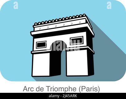 Arc de Triomphe célèbre site de conception d'icône plate, célèbre endroit pittoresque Illustration de Vecteur