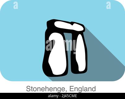 Stonehenge, Angleterre, célèbre design d'icône plate, élément des icônes de la culture du Royaume-Uni, célèbre site pittoresque Illustration de Vecteur