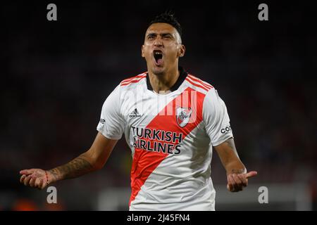 BUENOS AIRES, ARGENTINE - 3 AVRIL : Matias Suarez célèbre son but lors d'un match de Copa de la Liga 2022 entre River plate et Argentinos Juniors Banque D'Images