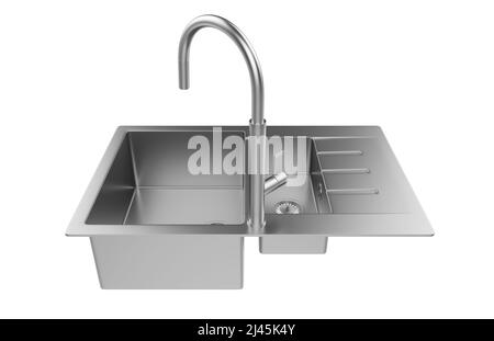 Drain d'évier en métal isolé sur blanc. Trou d'évier de cuisine Photo Stock  - Alamy